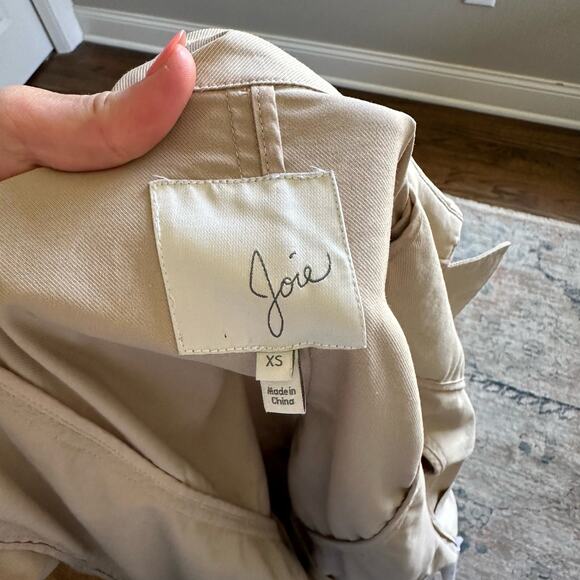 Joie x Revolve Gila Ruffle Trim Long Sleeve Trench Coat in Tan XS - Picture 11 of 12